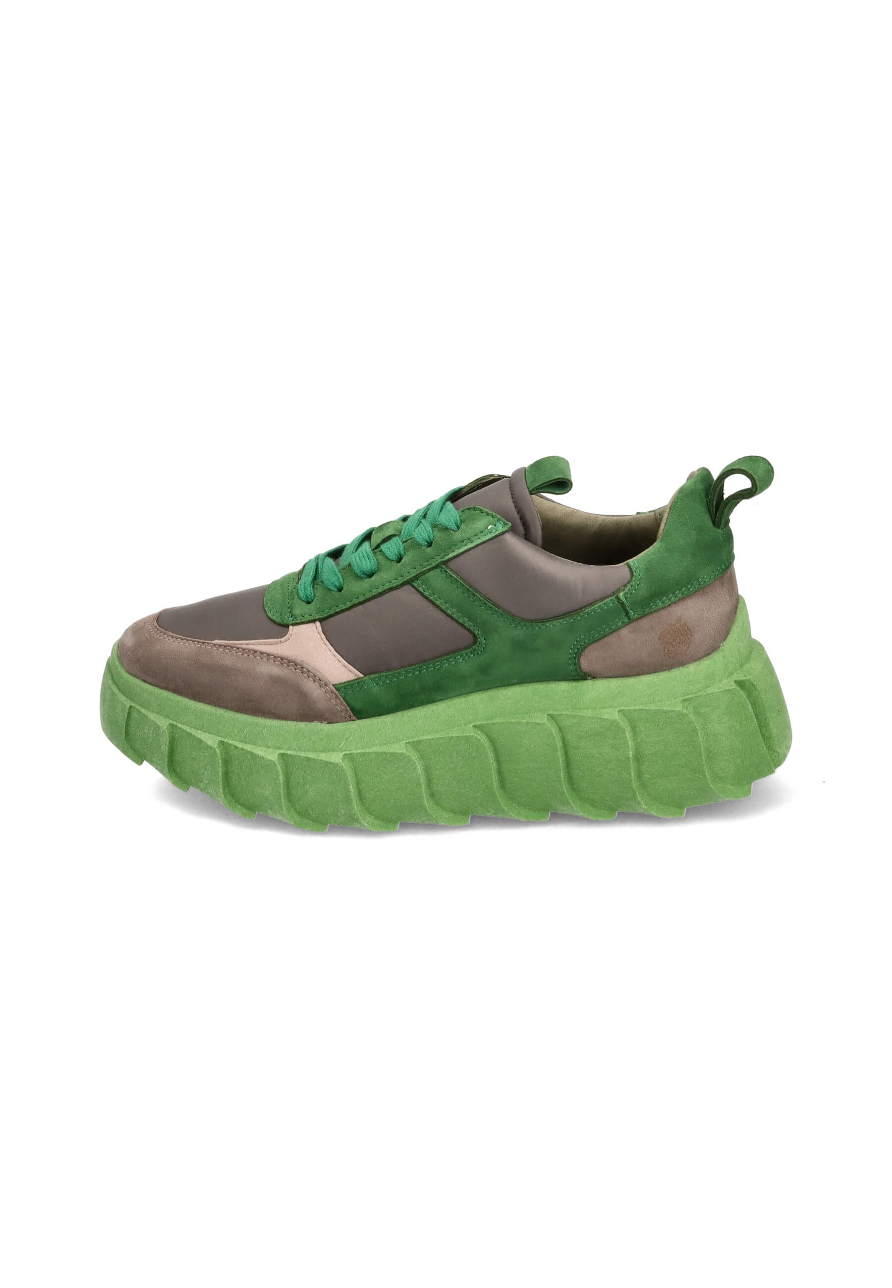 Plateau-Sneaker Taupe/Green, Bekleidung, Schuhwerk, Schuh, Sneaker, Wildleder