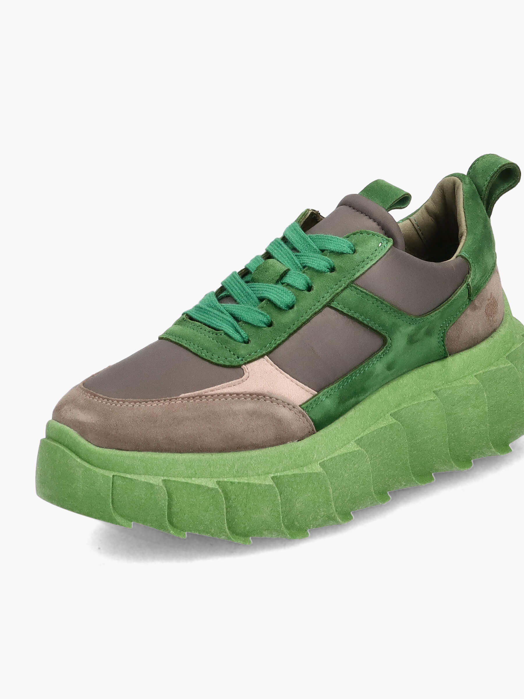 Plateau-Sneaker Taupe/Green, Bekleidung, Schuhwerk, Schuh, Sneaker, Wildleder