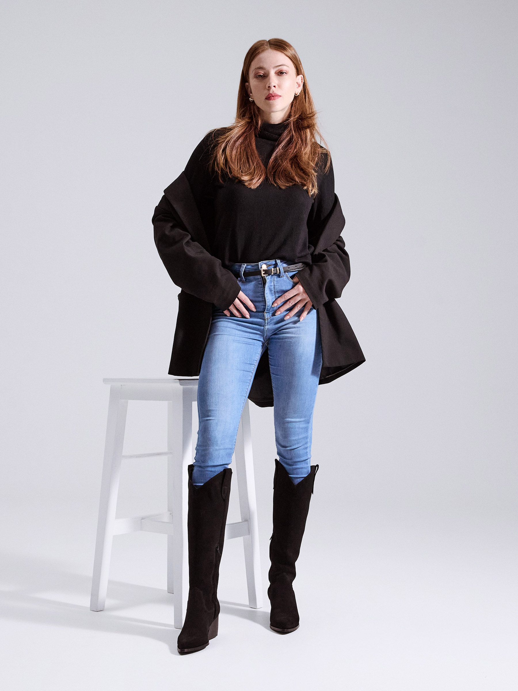 Hosen, Mantel, Jeans, Langarm, Person
