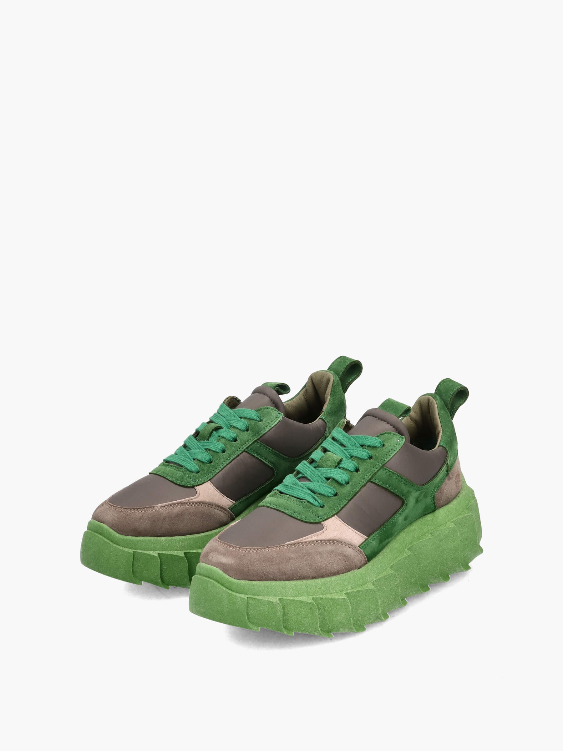 Plateau-Sneaker Taupe/Green, Bekleidung, Schuhwerk, Schuh, Sneaker